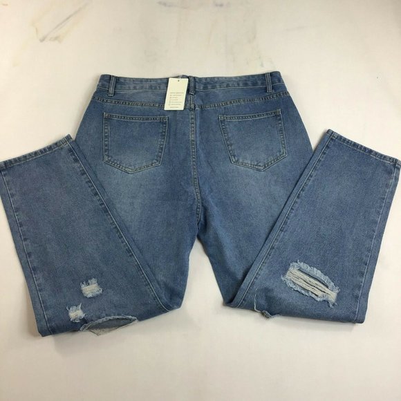 Coeur De Vague Women's Blue Highly Distressed Slim Fit Tapered Jeans Size XL - Picture 3 of 10